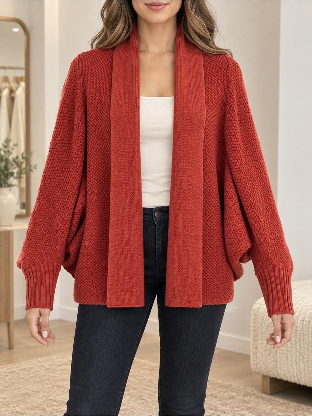 Grecerelle Cozy Open-Front Bat Wing Sleeve Women's Cardigan Sweater